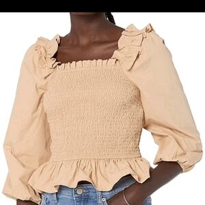 Chic Beige Ruffled Blouse